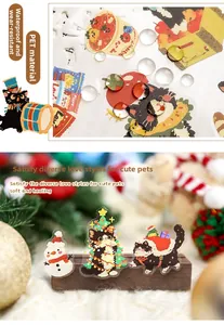 Waterproof PET stickers detail showing cute cartoon cats and Christmas tree patterns