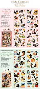 Close-up of cute cartoon cat PET sticker sheets for scrapbooking and DIY journals