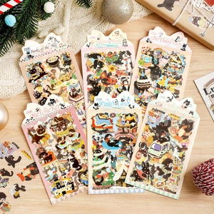 Cute Cartoon Black Cat PET Waterproof Stickers Decorative Journal Scrapbooking Decals For Gift Hand Drawn Illustration
