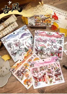 Detailed view of Mist Garden 3D Chinese style PET stickers on vintage wooden surface