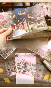 Detail of Wild Tang Flowers Fall PET stickers with traditional Chinese motifs and scenery