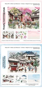 Detail view of Chinese landscape stickers with material specifications and dimensions