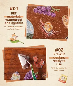 Waterproof PET stickers with hand-drawn food and animal patterns for DIY planners