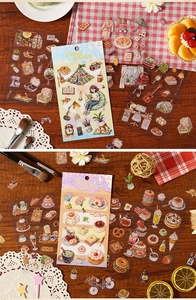 Detail of Haven of Heart and Foodie Comfort 4-piece sticker sets for DIY journaling decoration