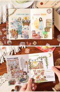 Detail of cute lifestyle PET stickers showing creative application in a journal layout