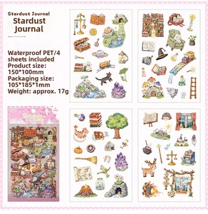 Detail view of Stardust Codex waterproof PET stickers with magical theme illustrations