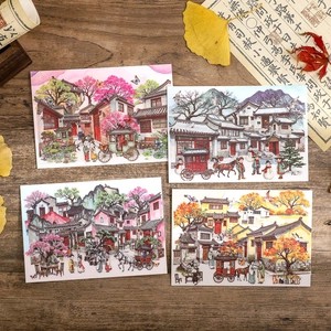 Vintage Chinese Style 3D DIY Scenery Scenery PET Stickers Set Traditional Architecture Landscape Scrapbooking Journal Stickers