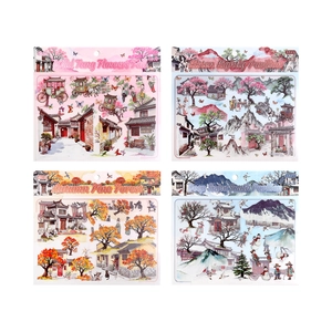 Ancient style scenery sticker set for DIY scrapbooking featuring traditional Chinese art