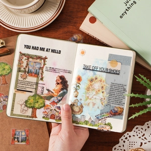Aesthetic PET stickers set featuring cute girls and plants for bullet journal decoration