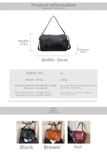 Detailed dimensions and color options of the woven PU leather travel duffel bag