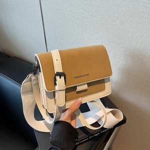 Women Crossbody Bag PU Leather Suede Patchwork Magnetic Flap Retro Fashion Small Square Bag For Casual Travel