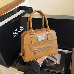Women Handbag Crossbody Bag PU Leather Small Square Fashion Shoulder Bag Zipper Decor Silver Hardware Casual Dual Handle