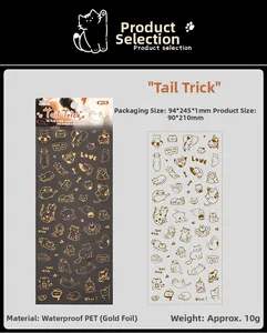 Dettaglio di adesivi gatti in PET impermeabili con stampa oro per decorazione fai da te