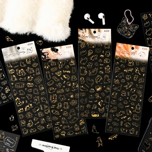 Cute Cat Theme Gold Stamping PET Stickers Waterproof Decorative Decals For Scrapbooking DIY Journal Notebook Stationery Girls