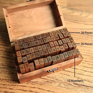 Vintage Wood Rubber Stamps Alphabet Number Characters In Wooden Case For DIY Scrapbooking Journaling Greeting Cards