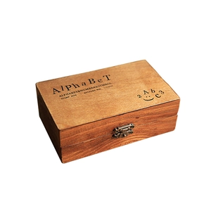 Retro wooden box alphabet stamp set of 70 pieces with vintage bronze metal lock