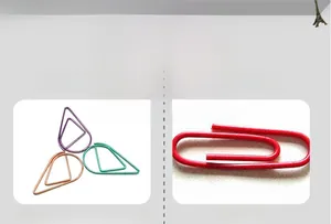 Comparison between unique water drop shaped metal paperclips and standard oval designs