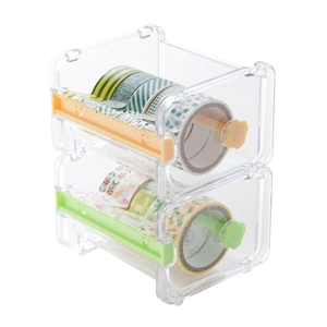 Stackable transparent washi tape dispenser with serrated edges for office stationery