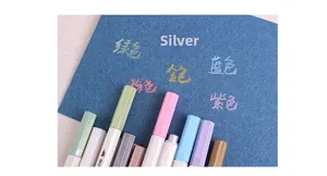 Metallic brush pens set showing high-coverage ink on blue cardstock with assorted colors