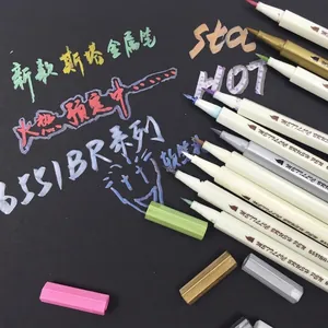 Metallic soft brush pen set for DIY hand lettering on black paper cardstock