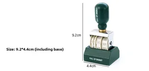 Tampon dateur rétro avec socle, hauteur totale de 9,2 cm et largeur de base de 4,4 cm