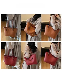 Collage of leather tote bags in brown and red showing versatile shoulder carrying styles