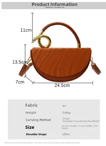 Detailed size chart for the PU leather box bag showing dimensions and crossbody strap length