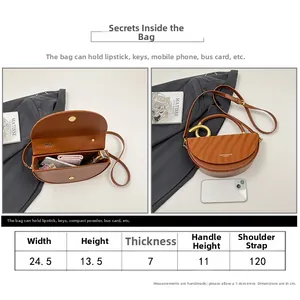 Size chart for brown box bag showing dimensions and capacity for phone and cosmetics