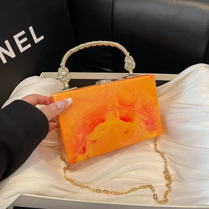 Dames Acryl Marmer Textuur Box Clutch Tas Vintage Avond Crossbody Tas Met Gouden Metalen Handvat En Kettingriem