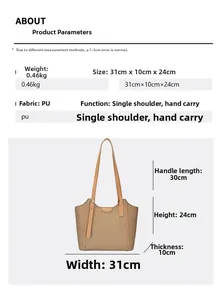 Size chart and dimensions for the large capacity vintage PU leather tote shoulder bag