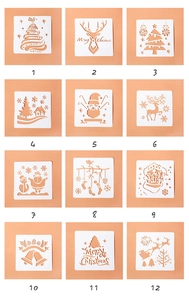 Détail de 12 pochoirs de Noël comprenant des motifs de renne et de flocon de neige évidés