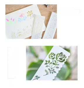 Close-up of a hollow rose pattern on a translucent white drawing stencil ruler