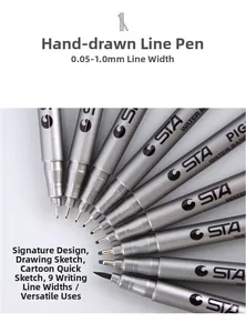 Macro view of professional drawing liners set with nib sizes from 0.05mm to 1.0mm