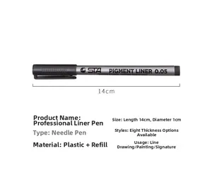 Detailed view of 0.05mm fine liner pen tip with 14cm silver barrel for professional drawing