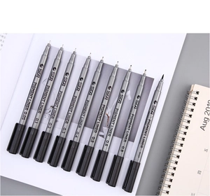 Set of 9 professional waterproof fineliners and brush pen for technical drawing
