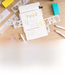 Macro view of flexible hollow stencil templates for DIY scrapbooking and drawing on wood