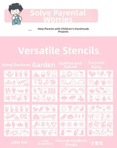 Detail of 8 different hollow painting stencils for kids drawing and journaling DIY