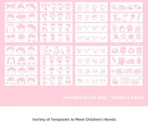 Detailed view of long strip drawing stencils featuring various cartoon patterns and sizes