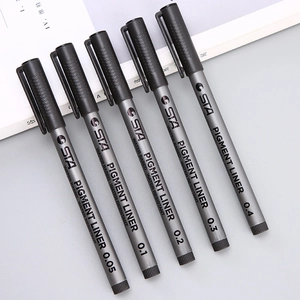 Set of 5 water resistant pigment liners for drawing and sketching with various tip sizes