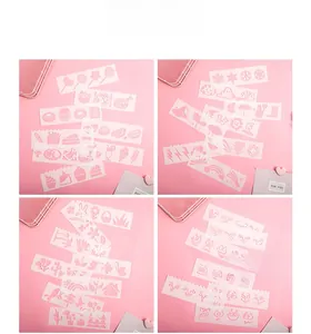 Detail of DIY painting stencils featuring food, weather, and floral patterns in PP plastic