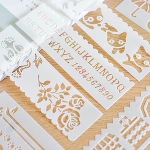 DIY Hollow Drawing Stencils Alphabet Number Animal Flower Pattern PET Plastic Lace Edge Ruler For Journal Scrapbooking
