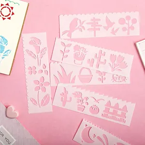 Pink flexible hollow drawing template set for children and DIY journal planners