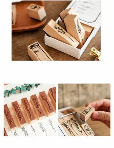 Detailansicht Vintage-Holzstempel Set mit Blumenmotiven für Scrapbook Dekorationen