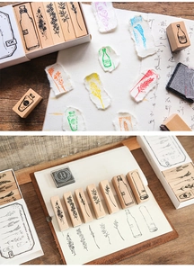 Detailed view of vintage herbarium specimen wooden stamps with floral botanical patterns