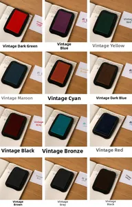 Macro view of 12-color vintage water-based ink pads set for DIY crafts and journaling