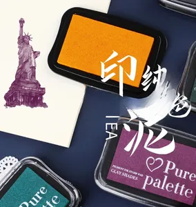 Macro view of vintage pigment ink pads for DIY crafts with various retro color shades
