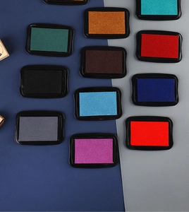 Close-up of a 10-color vintage water-based ink pad set for DIY stamps and scrapbooking