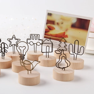Memo Foto Clip Houder Houten Basis Metaaldraad Desktop Visitekaarthouder Creatieve Vintage Vormen Tafeldecoratie