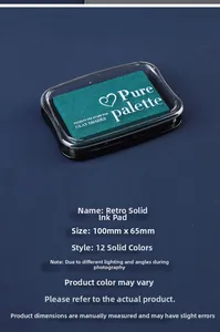 Macro view of vintage deep teal ink pad with transparent lid measuring 100mm by 65mm