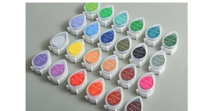 Detailed set of 24 colorful teardrop-shaped ink pads for rubber stamps and journaling